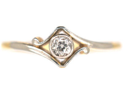 Art Deco 18ct Gold & Platinum, Diamond Solitaire Ring