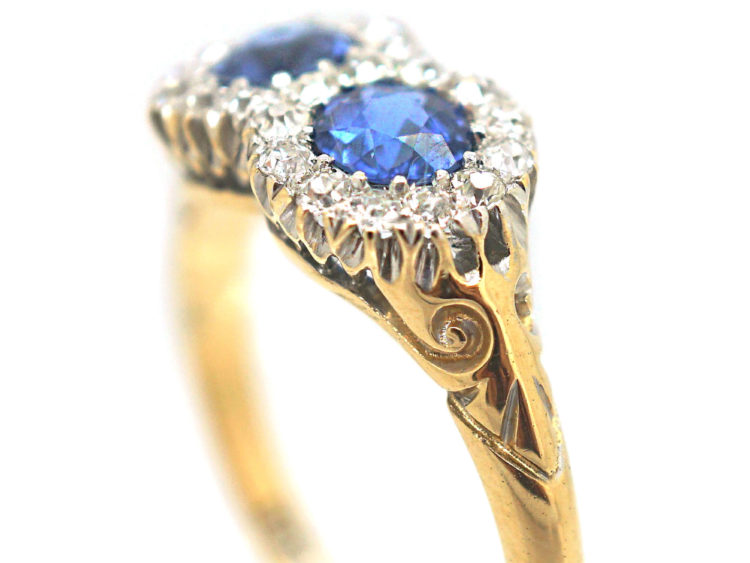 Edwardian 18ct Gold Double Cluster Sapphire & Diamond Ring
