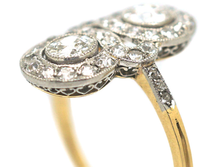 Edwardian 18ct Gold & Platinum Double Cluster Diamond Ring