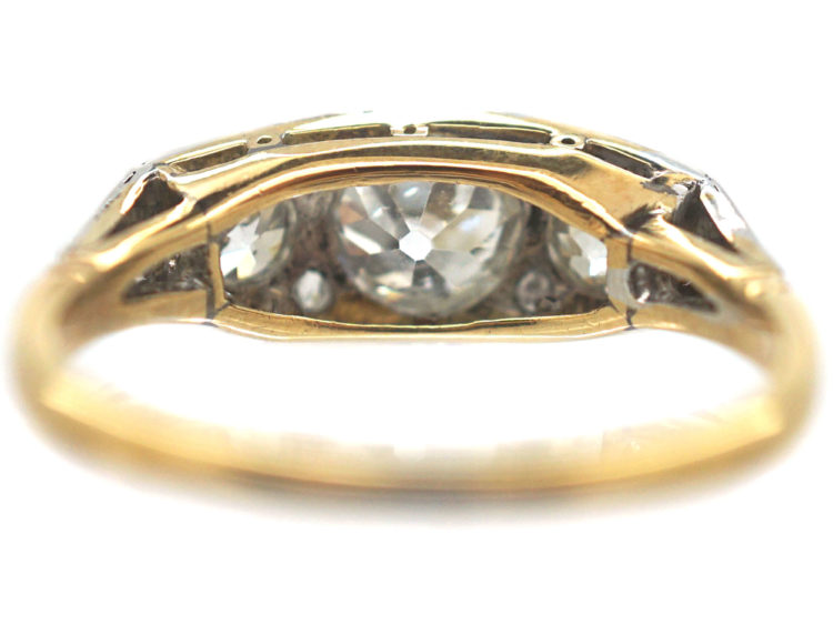 Art Deco 18ct Gold & Platinum Diamond Three Stone Ring