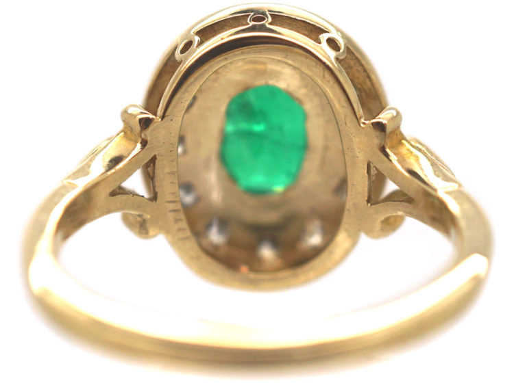 18ct Gold, Emerald & Diamond Oval Cluster Ring