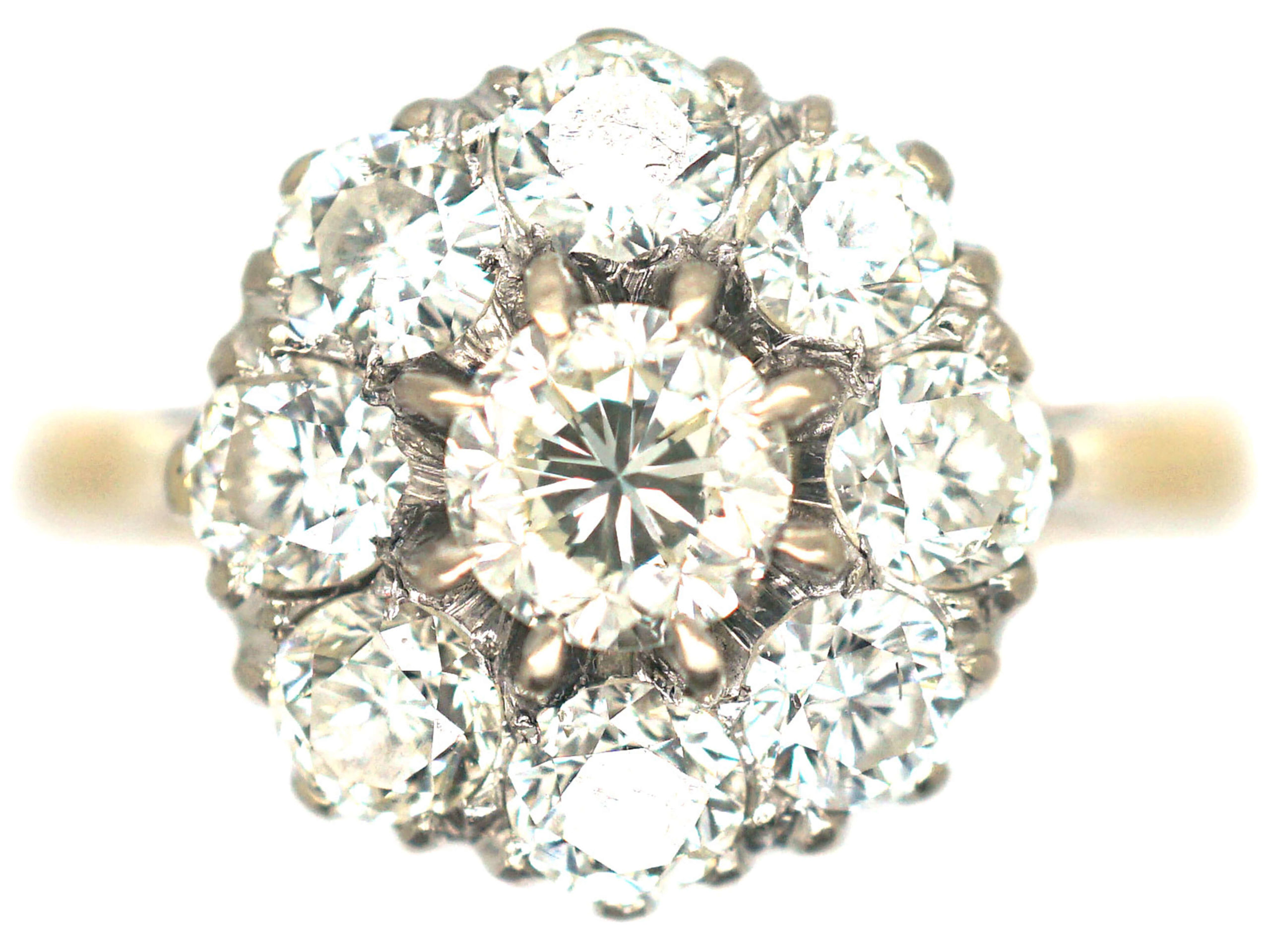 18ct Gold Large Diamond Cluster Ring (447P) | The Antique Jewellery Company