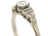 Art Deco 18ct White Gold & Platinum Diamond Solitaire Ring with Step Cut Shoulders