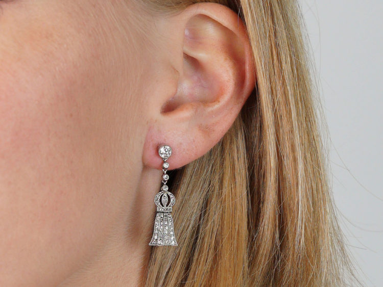 Edwardian Platinum & Diamond Tassel Earrings