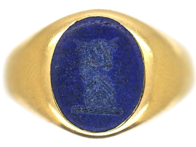 Edwardian 18ct Gold & Lapis Lazuli Signet Ring of a Bull