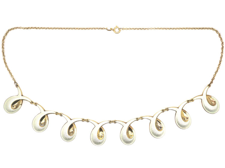 Retro Gilded Silver & White Enamel Necklace by Elvic & Co