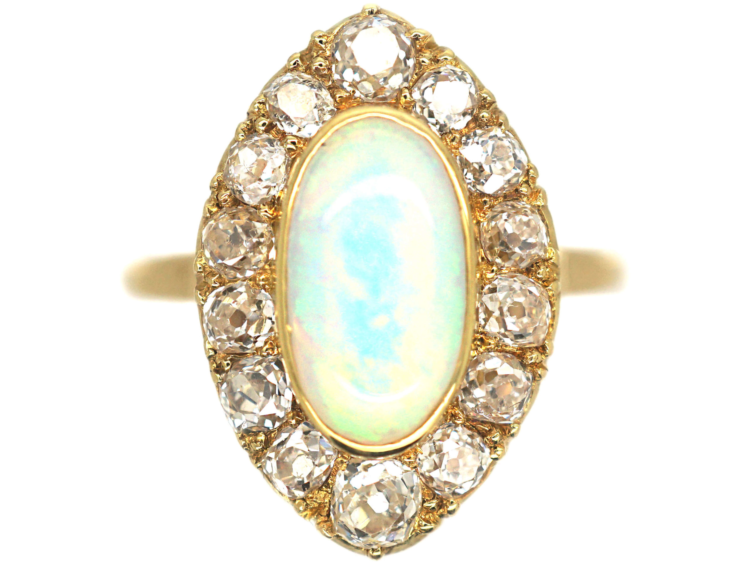 Edwardian 18ct Gold, Opal & Diamond Navette Shaped Ring (410P) | The ...