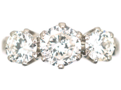 Platinum Three Stone Diamond Ring with Diamond Set Shoulders