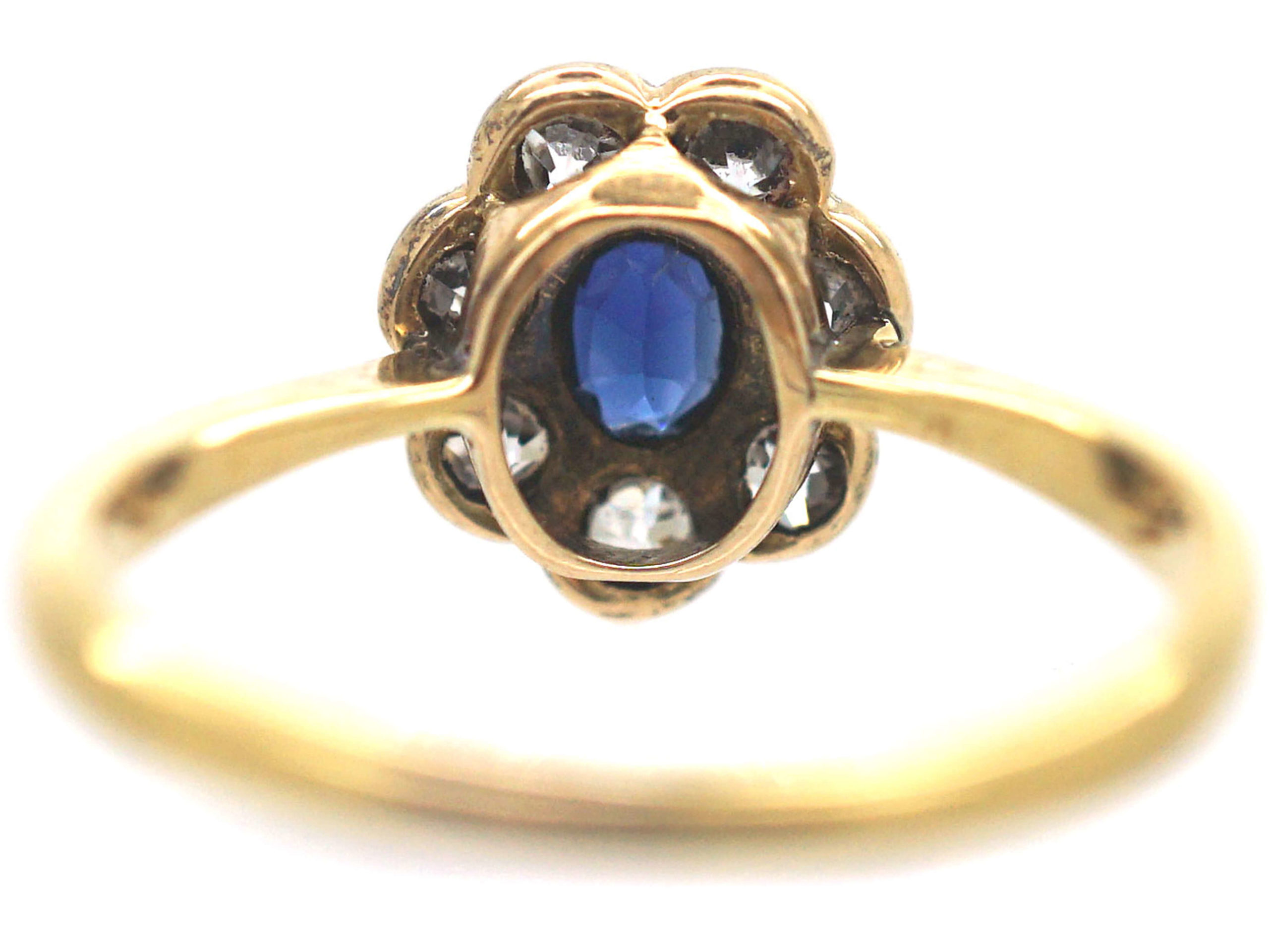 Edwardian 18ct Gold & Platinum, Sapphire & Diamond Oval Cluster Ring ...