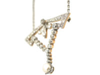 Edwardian 15ct Gold & Platinum, Diamond & Pearl Pendant on Silver Chain