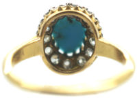 Edwardian 18ct Gold Turquoise & Diamond Cluster Ring