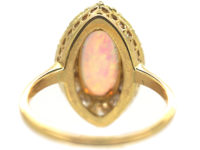 Edwardian 18ct Gold, Opal & Diamond Navette Shaped Ring