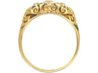Victorian 18ct Gold Three Stone Diamond Carved Half Hoop Ring