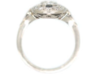 Art Deco Platinum & Diamond Oval Shaped Ring with Three Diamonds Down the Centre