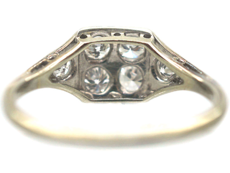 Art Deco 18ct White Gold & Platinum Diamond Set Square Ring with Diamond Set Triangular Shoulders