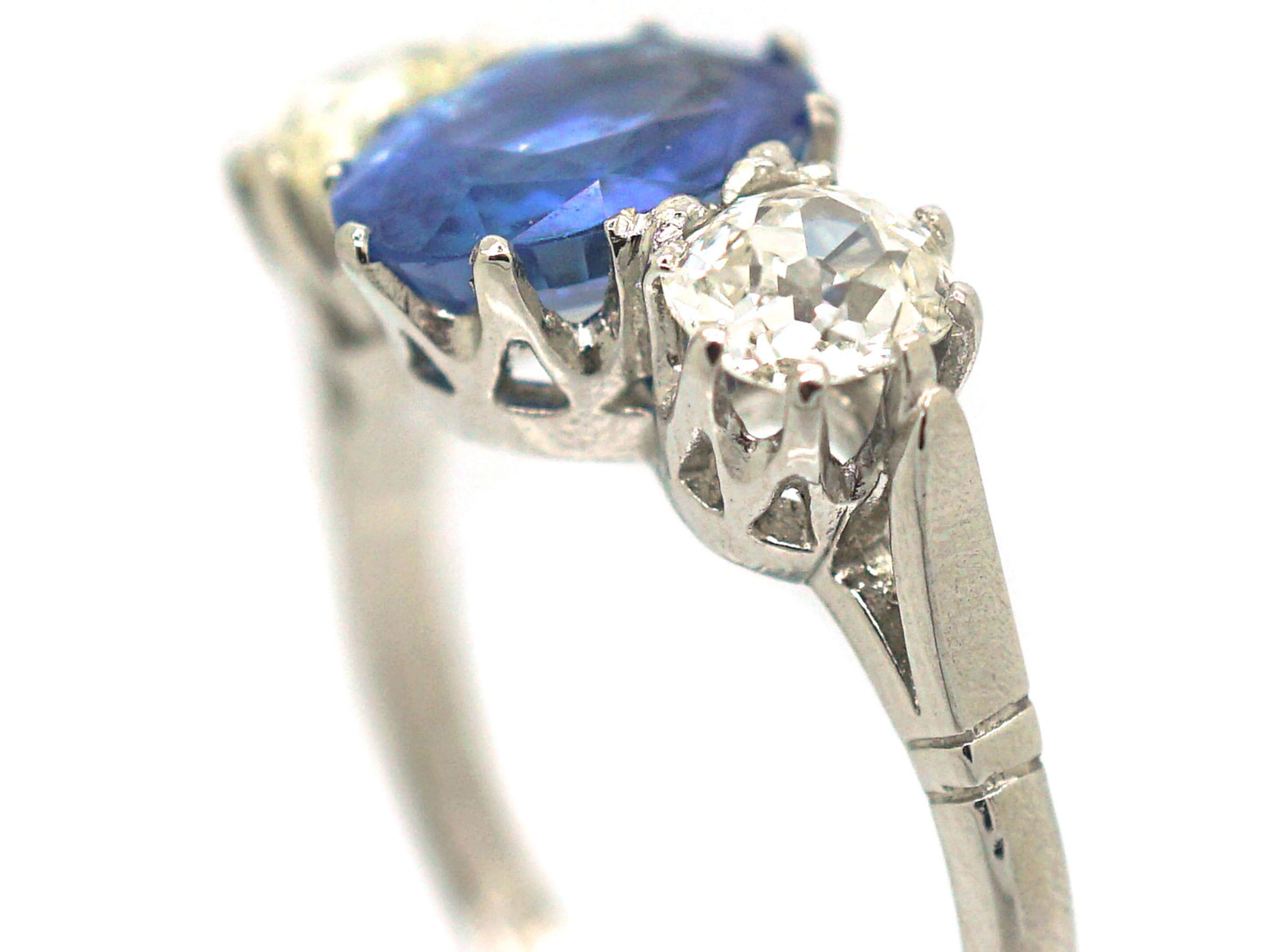 18ct White Gold Diamond & Sapphire 3 Stone Ring