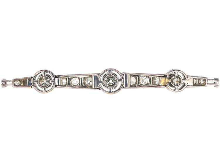 Art Deco 18ct White Gold Three Stone Diamond Bracelet