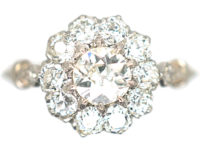 Edwardian Platinum & Diamond Cluster Ring with Diamond Set Shoulders