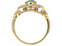 18ct Gold, Emerald & Diamond Oval Cluster Ring