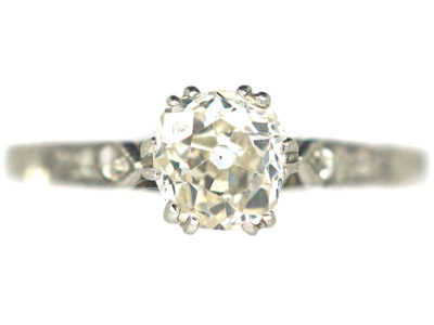 Art Deco Platinum & Diamond Solitaire Ring with Diamond Set Shoulders