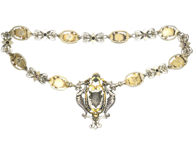 Silver & Silver Gilt, Ruby & Natural Split Pearl Renaissance Revival Necklace