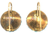 Victorian 15ct Gold Pave Set Forget Me Not Turquoise Round Earrings