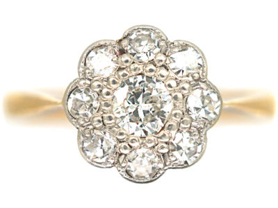 Edwardian 18ct Gold & Platinum Diamond Daisy Cluster Ring
