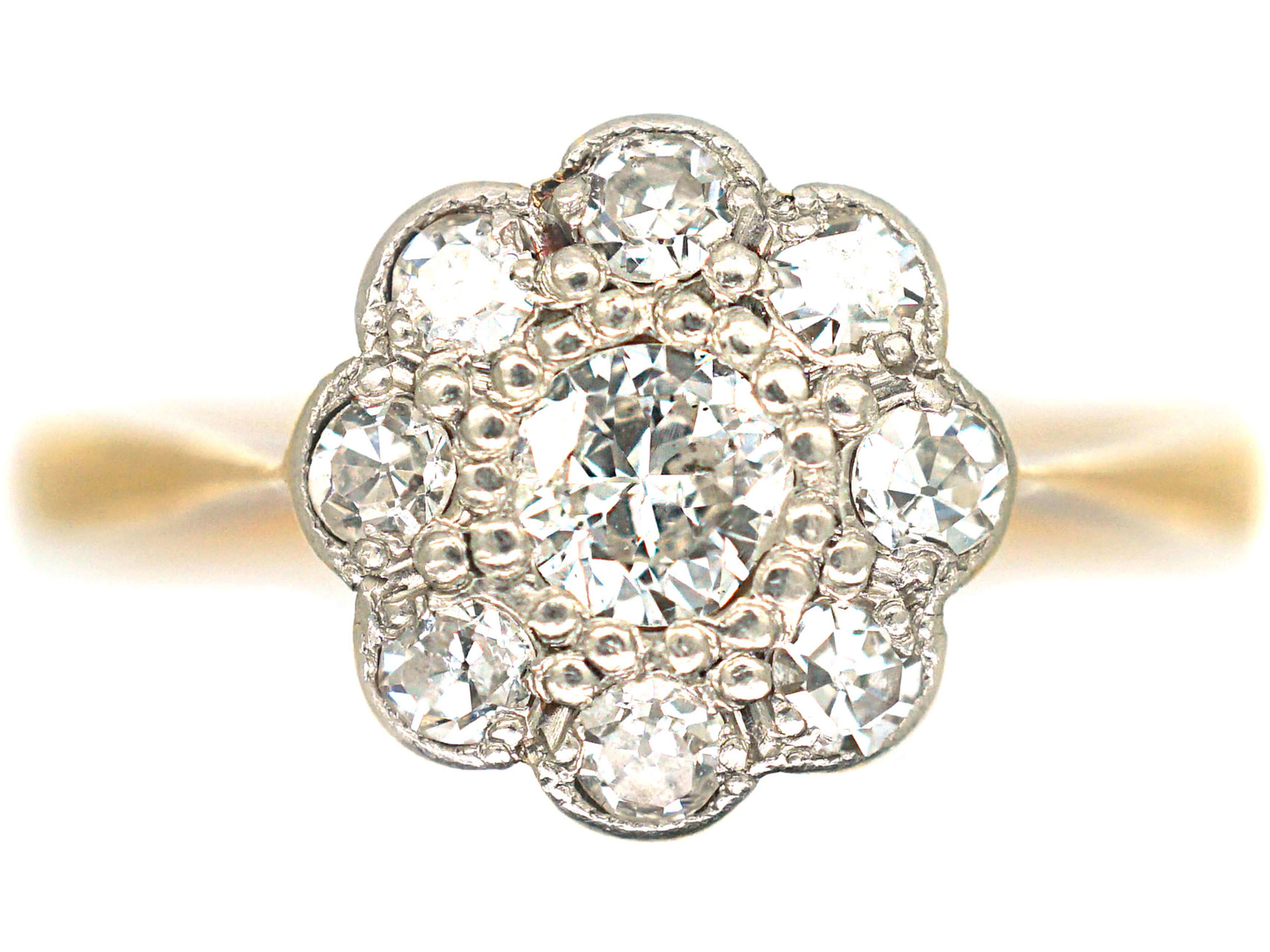 Edwardian 18ct Gold & Platinum Diamond Daisy Cluster Ring (417P) | The ...