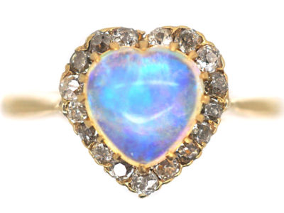 Edwardian 9ct Gold Heart Shaped Opal & Diamond Ring