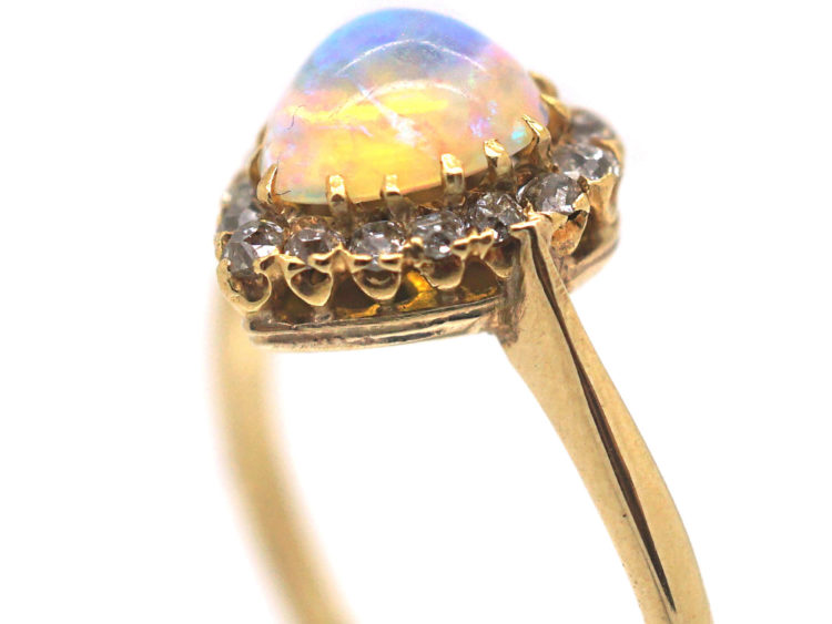 Edwardian 9ct Gold Heart Shaped Opal & Diamond Ring