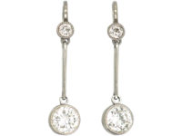Art Deco Platinum Two Diamond Drop Earrings