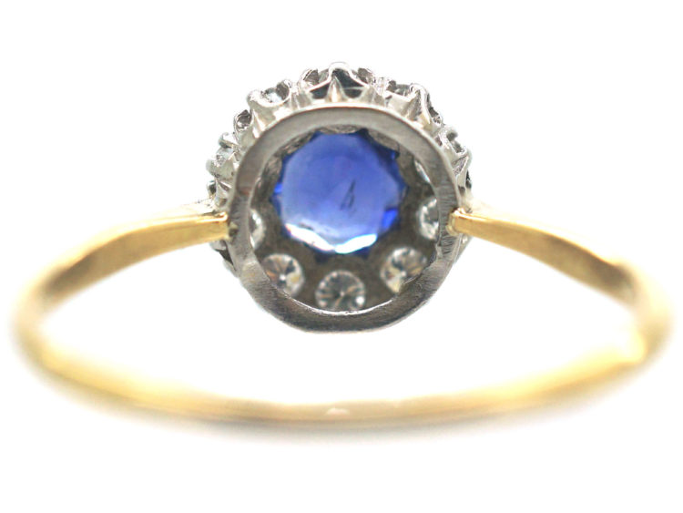 Edwardian 18ct gold & Platinum, Sapphire & Diamond Cluster Ring
