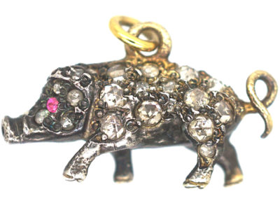 Rose Diamond Set Pig with Ruby Eyes