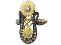Art Nouveau 18ct Gold Diamond & Enamel Flowers Ring