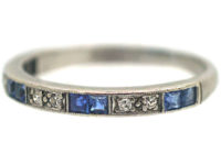 Art Deco 18ct White Gold Sapphire & Diamond Half Eternity Ring