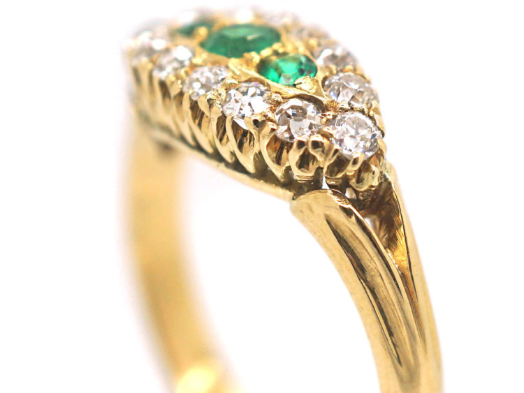 Edwardian 18ct Gold Emerald & Diamond Boat Shaped Ring
