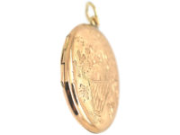 Edwardian 9ct Gold Oval Locket with Flower Basket Motif