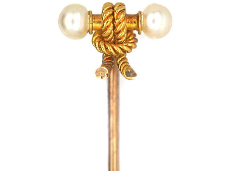 Edwardian 15ct Gold & Natural Pearl Tying the Knot Tie Pin