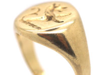 Retro 9ct Gold Signet Ring Engraved witha Rampant Wolf