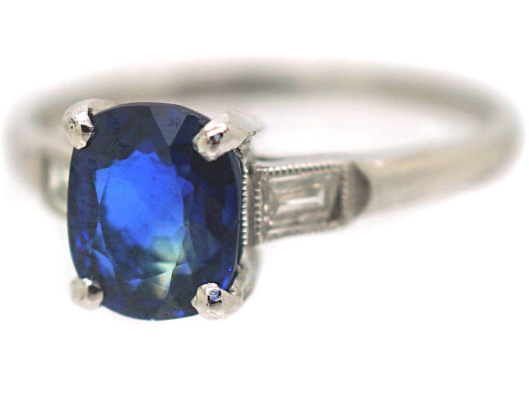 Art Deco Platinum, Sapphire & Baguette Diamond Ring