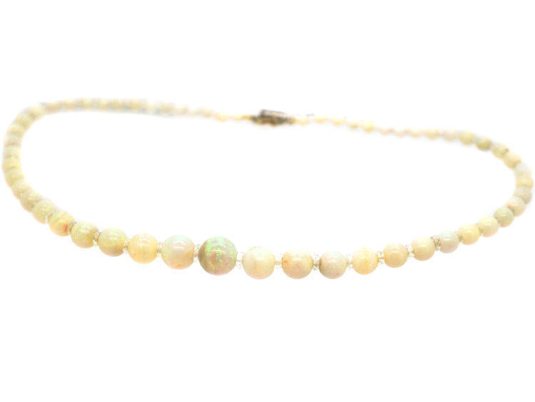 Edwardian Opal Beads with Diamond Set Clasp