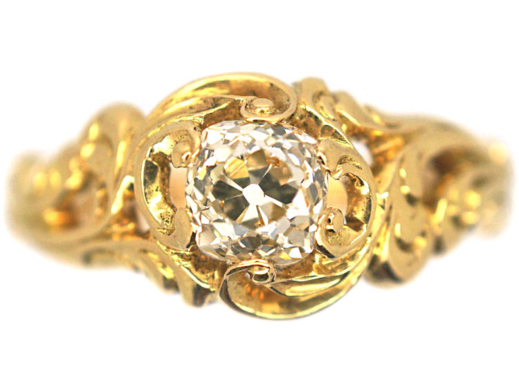 Victorian 18ct Gold Solitaire Ring with Foliate Shoulders