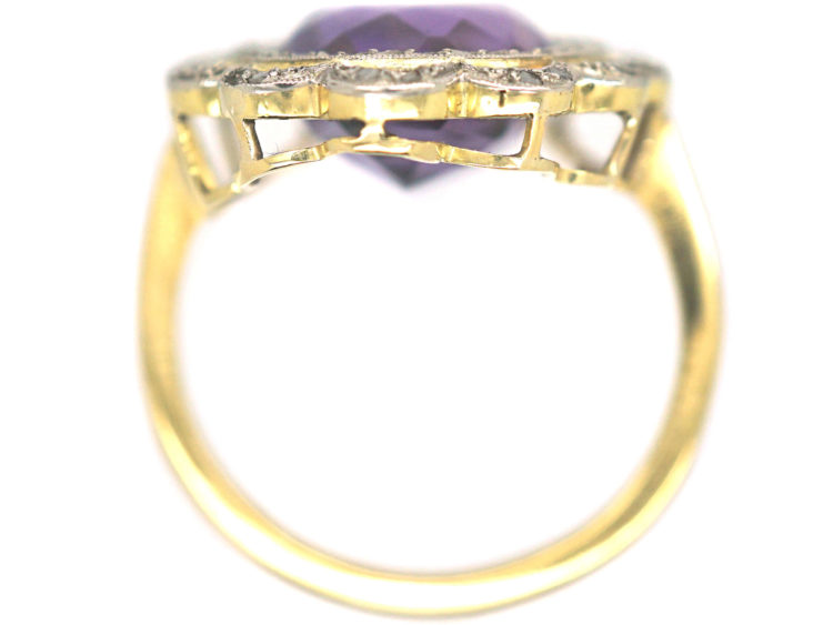 Edwardian 18ct Gold & Platinum, Amethyst & Rose Diamond Cluster Ring