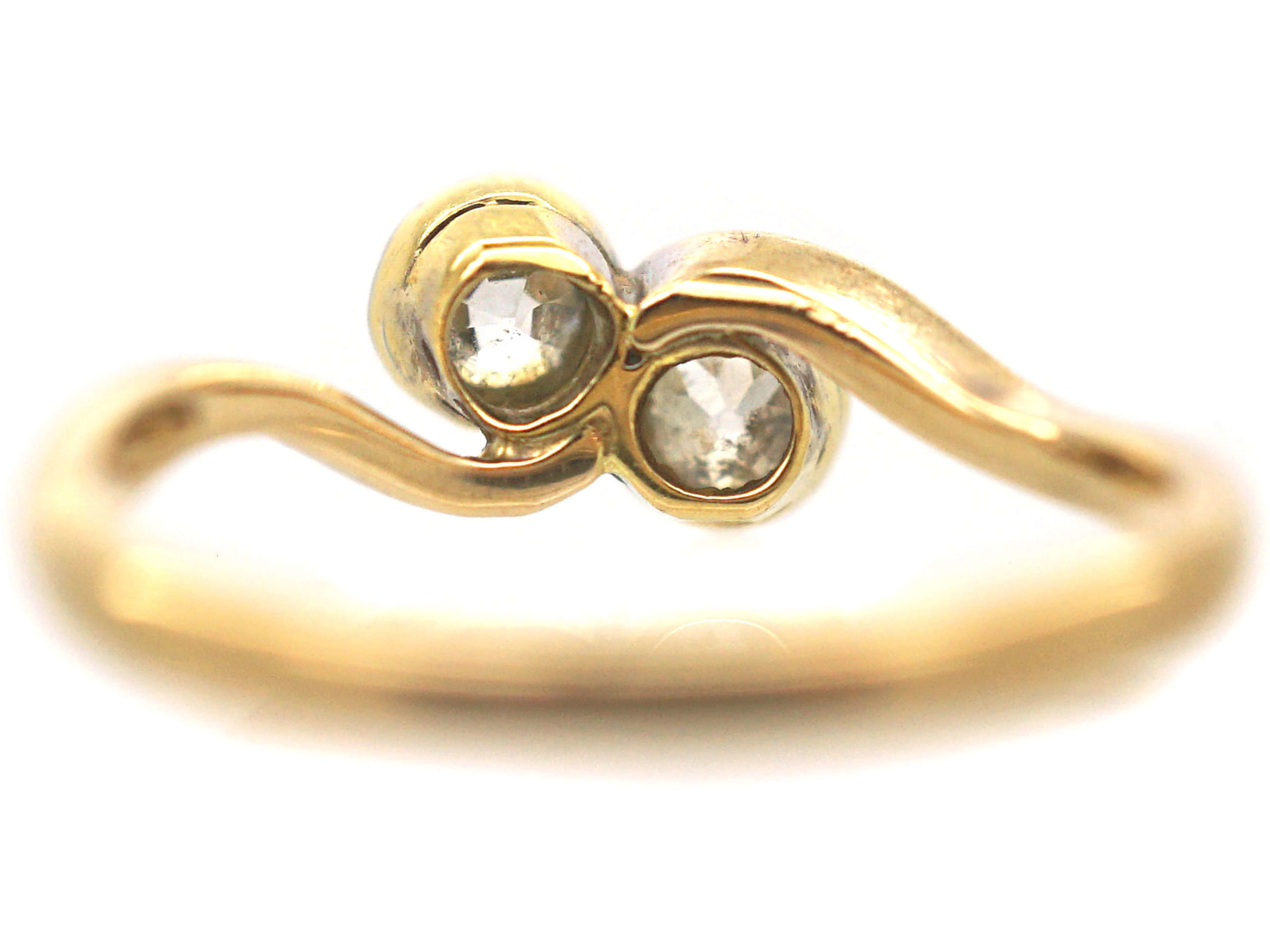 Edwardian 18ct Gold & Platinum, Two Stone Diamond Crossover Ring (538P