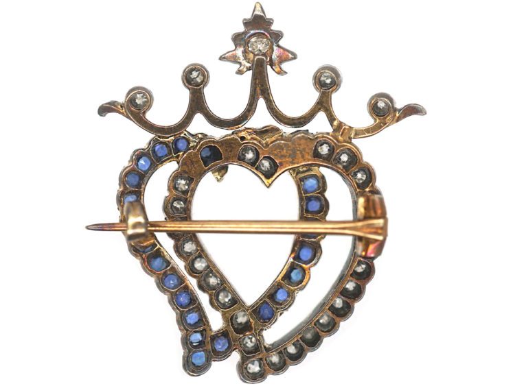 Edwardian Sapphire & Diamond Double Heart Brooch