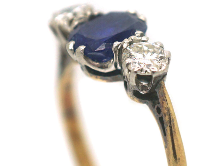 18ct Gold & Platinum, Sapphire & Diamond Three Stone Diamond Ring