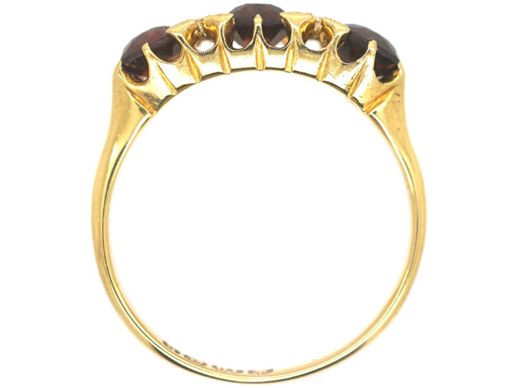 Edwardian 18ct Gold, Three Stone Garnet & Diamond Ring