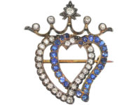Edwardian Sapphire & Diamond Double Heart Brooch
