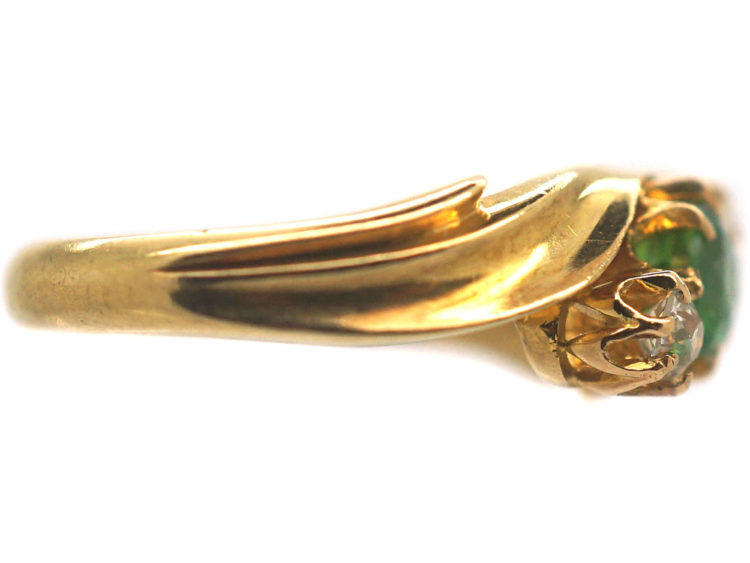 Edwardian 18ct Gold, Green Garnet & Diamond Crossover Ring