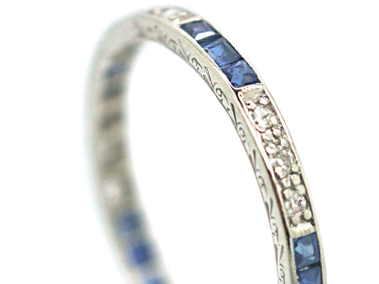 Art Deco Platinum, Sapphire & Diamond Narrow Eternity Ring